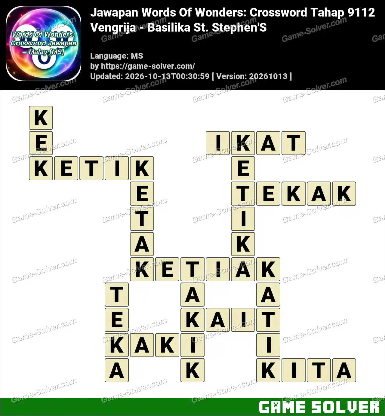 Jawapan Words Of Wonders: Crossword Tahap 9112 – Vengrija – Basilika St. Stephen’S